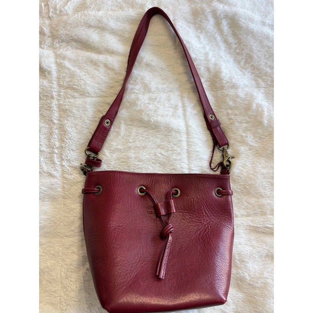 Wanderers Travel Co Burgundy Leather Bucket Bag Drawstring Shoulder Bag Wine